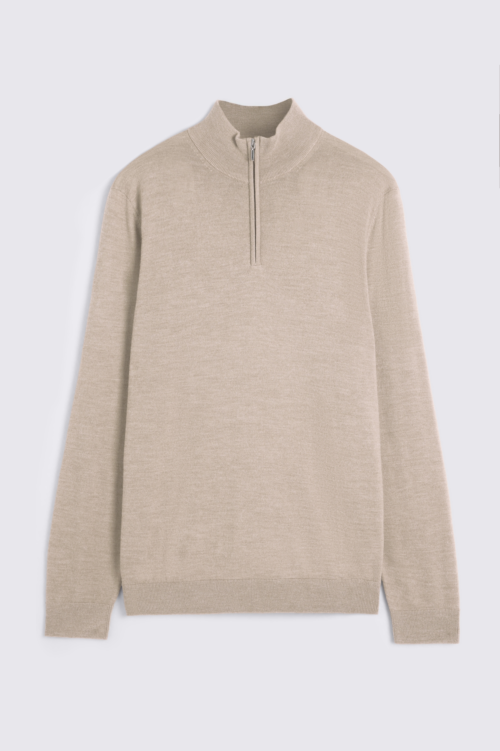 Taupe Melange Merino- Blend Zip-Neck Jumper